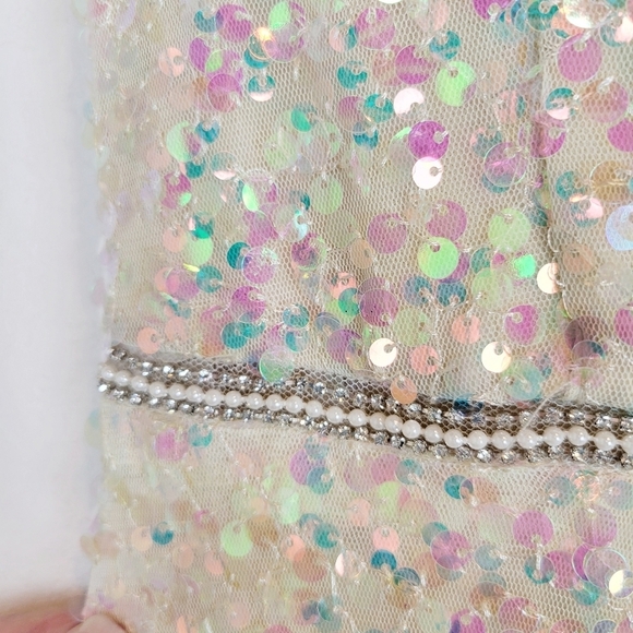 NWT TLC Say Yes Juniors All Over Sequin Tiered White Iridescent Dress - Picture 6 of 12